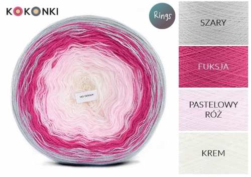 KOKONKI Soft727 - šedá / fuchsiová / pastelově růžová / krémová, 3 nitky, 1500 m, 280 g