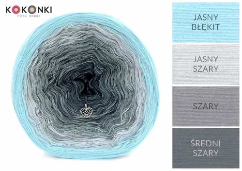 Klubíčko KOKONKI A467 Světle modrá / světle šedá / šedá / středně šedá, 3 nitky 1000 m, 200 g