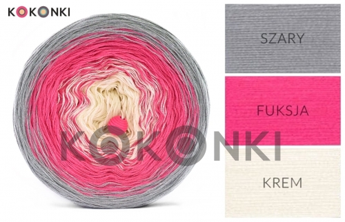 KOKONKI A793 Šedá / fuchsiová / krémová / 4 nitka 800m