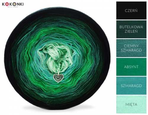 Klubíčko KOKONKI A240 černá / tmavě zelená / tmavá smaragdová / absint / smaragd / mint