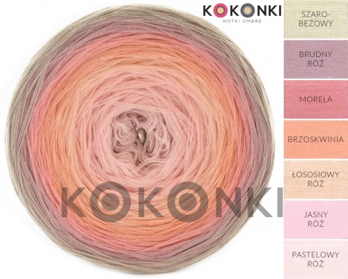 KOKONKI A769 šedo-béžová / špinavě růžová / meruňková / broskvová / lososově růžová / světle růžová / pastelově růžová/3 nitka 1500m