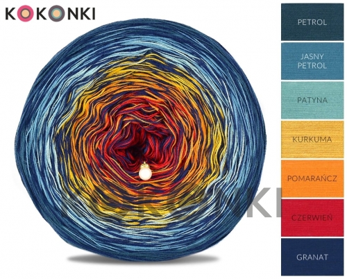 KOKONKI Kish Rare R68 - benzín / lehký benzín / patina / kurkuma / oranžová / červená + 2 granátová / 4 nitka 1200m