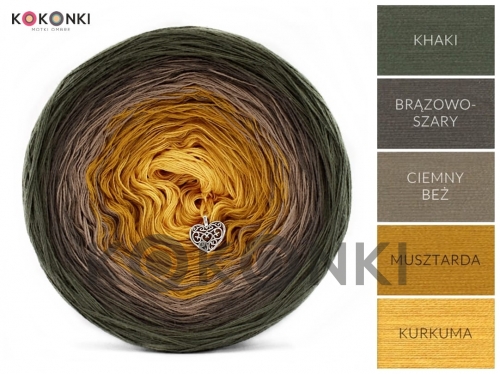 Klubíčko KOKONKI A963 Khaki / hnědošedá / tmavě béžová / hořčice / kurkuma 3 nitka 1600m
