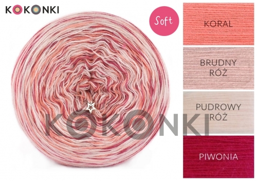 KOKONKI Soft Melange R61 - korálová / špinavě růžová / pudrově růžová / pivoňka 4 nitka 1200m
