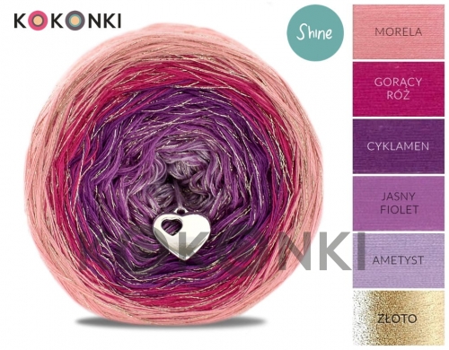 Kokonki Shine S006 Sari - meruňka / růžová / cyklámenová / světle fialová / ametyst + zlatá nit  /3 nitky 1600m