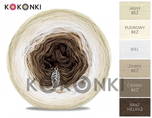 Klubíčko KOKONKI A226 TajMahal - světle béžová / práškově béžová / bílá / studená béžová / tmavě béžová / hnědá melanž 3 nitky 1200M 