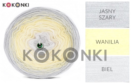Klubíčko KOKONKI A478 Světle šedá / vanilková / bílá 4 nitka 1800m