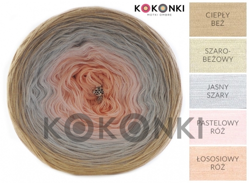 Klubíčko KOKONKI A223 Teplá béžová / šedobéžová / světle šedá / pastelově růžová / lososově růžová 3 nitka 1200m