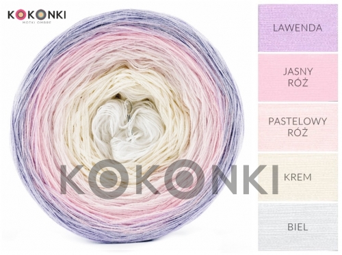 KOKONKI A593 Levandule / světle růžová / pastelově růžová / krémová / bílá 3 nitka 1200m