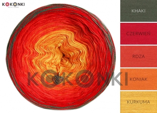 KOKONKI A614 MIX Makové pole - Khaki / červená / rez / koňak / kurkuma 3 nitka 1200m