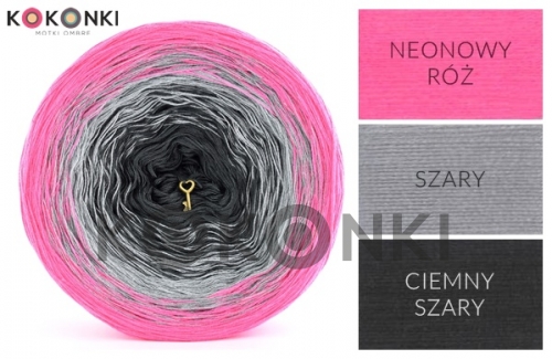 KOKONKI A664 Neonově růžová / šedá / tmavě šedá 3 nitka 1000m