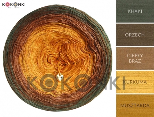 KOKONKI A868 MIX Tajemný les - Khaki / ořech / teplá hnědá / kurkuma / hořčice 4 nitka 1200m