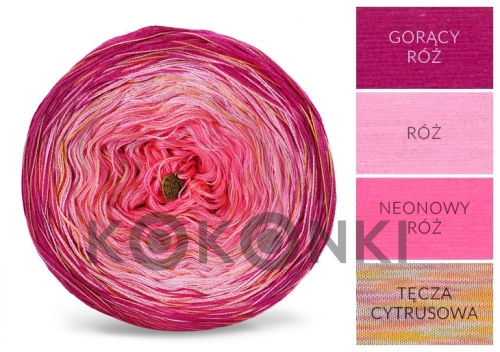 Vzácný KOKONKI Rare R29 - Hot pink / pink / neon pink + citrus rainbow 3 nitka 1200m