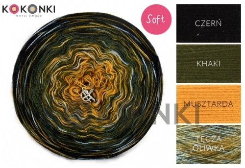KOKONKI  SOFT Rare R02 Černá / khaki / hořčice + duhová oliva 3 nitka 1300m