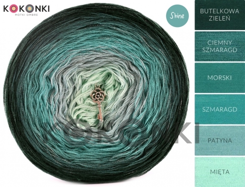 Kokonki Shine S039 Láhev zelená / tmavá smaragdová / mořská / smaragdová / patina / máta + stříbro 4 nitka 1400m