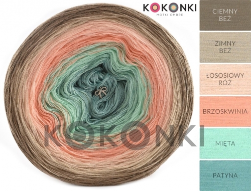 Klubíčko KOKONKI CLASSIC A151 tmavě béžová / studená béžová / lososová růžová / broskev / máta / patina 3 nitka 1500m