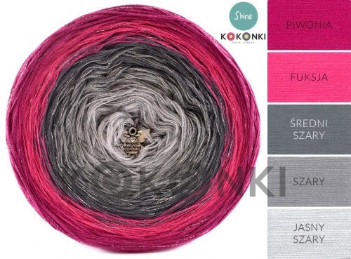 KOKONKI Shine Classic S025 Pivoňka / fuchsie / středně šedá / šedá / světle šedá + stříbrná 3 nitka 1500m