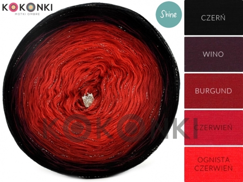 Kokonki Shine Classic S038 Černá / vínová / vínová / červená / ohnivě červená + tmavě stříbrná 3 nitka 1300m