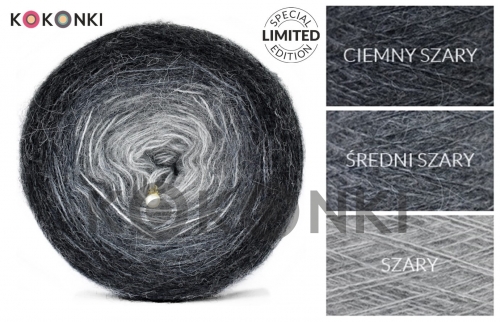 KOKONKI Fluffy F103 - tmavě šedá / středně šedá / šedá, 3 prameny, 800 m, 320 g