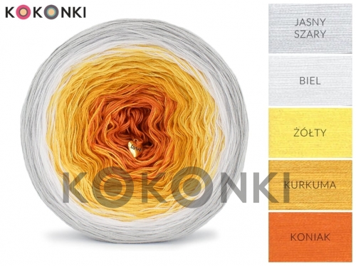 Klubíčko KOKONKI CLASSIC B056 Yummy - světle šedá / bílá / žlutá / kurkuma / koňak 3nitka 1000m