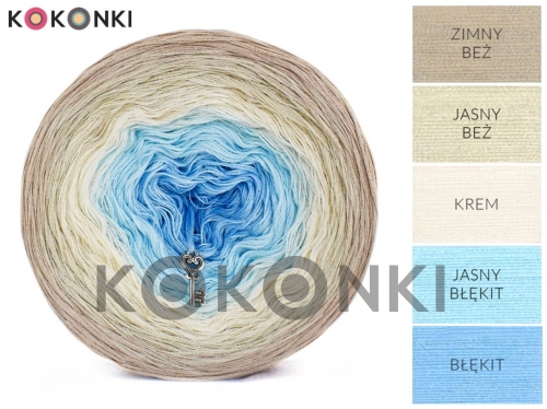 Klubíčko KOKONKI CLASSIC B063 Cítí se jako doma - studená béžová / světle béžová / krémová / světle modrá / modrá 3 nitka 1000m