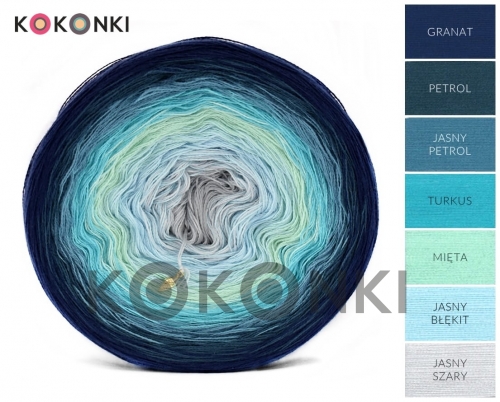 KOKONKI CLASSIC B020 námořnická / benzínová / světle benzínová / tyrkysová / máta / světle modrá / světle šedá 3 nitka 1800