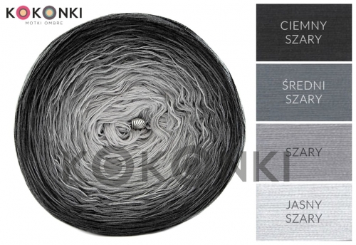 Klubíčko KOKONKI CLASSIC A209 Tmavě šedá / středně šedá / šedá / světle šedá 3 nitka 2000m