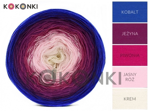 Klubíčko KOKONKI CLASSIC A528 Kobalt / fialová / ostružina / pivoňka / světle růžová / krémová 3 nitka 1200m
