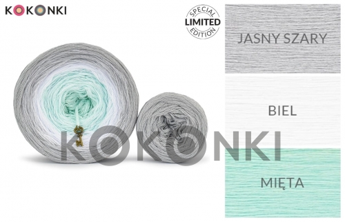 KOKONKI SET klubíček  Bamboo BC01 - světle šedá / bílá / máta  1000m + světle šedá 250 m