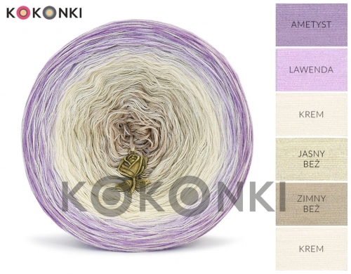 Klubíčko KOKONKI Cream Rare Classic R79 - Ametyst / levandule / krém / světle béžová / studená béžová + krém 3 nitka 1200m