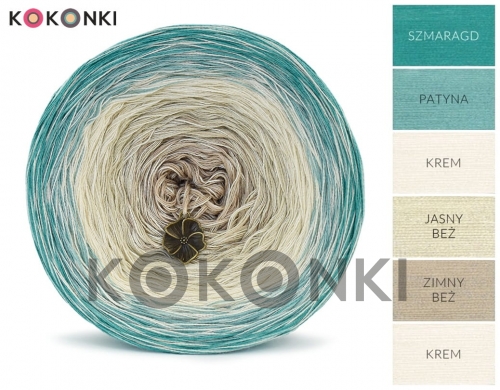 Klubíčko KOKONKI Cream Rare Classic R84 - Emerald / patina / krém / světle béžová / studená béžová + krém 3 nitka 1200m