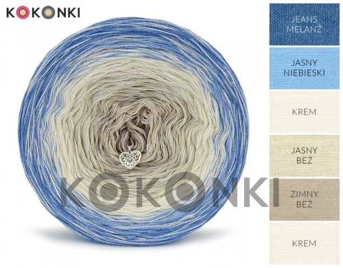 Klubíčko KOKONKI Cream Rare Classic R81 - Džíny melanž / světle modrá / krémová / světle béžová / studená béžová + krémová 3 nitka 1200m
