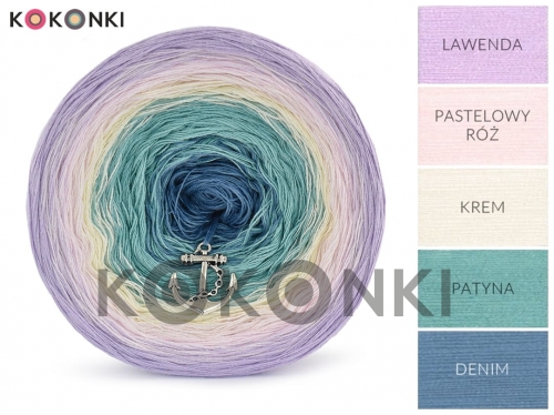Klubíčko KOKONKI Classic B074 Domky - levandule / pastelově růžová / krémová / patina / džínovina 3 nitka 1200m