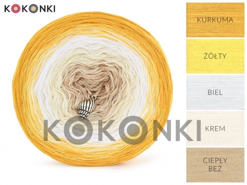Klubíčko KOKONKI Classic B075 Jako květina - kurkuma / žlutá / bílá / krémová / teplá béžová 3 nitka 1200m