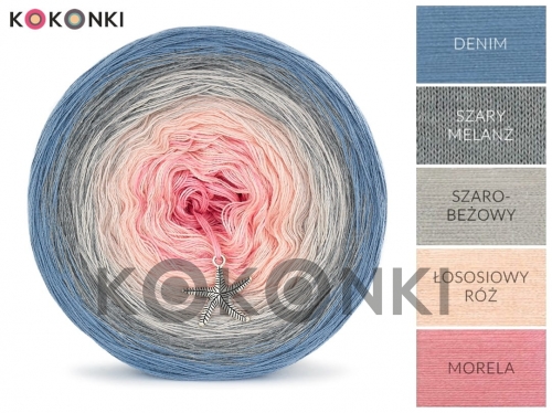 Klubíčko KOKONKI Classic B081 Uložte vzpomínky - Denim / šedá melanž / béžová šedá / lososová růžová / meruňka 3 nitka 1200m