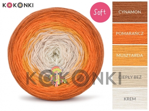 Klubíčko KOKONKI Soft 247 - skořice / pomeranč / hořčice / teplá béžová / krémová 1300m