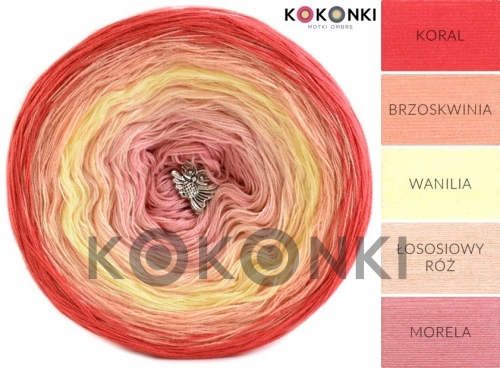 Klubíčko KOKONKI Classic A561 Coral / broskev / vanilka / lososově růžová / meruňka 3 nitka 1500m