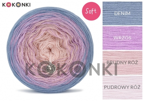 Klubíčko KOKONKI Soft 261 - Denim / vřes / špinavě růžová / pudrově růžová 3 nitky 1000m