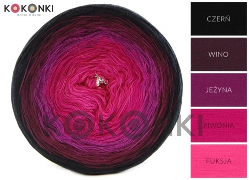 Klubíčko KOKONKI Classic A318 černá / víno / ostružina / pivoňka / fuchsie3 nitky 1200m