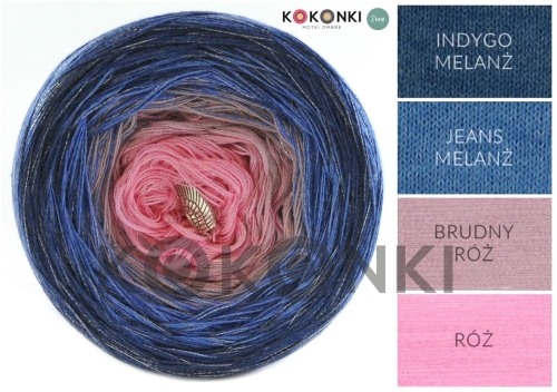 Klubíčko Kokonki Shine Classic S019 Indigo melange / džíny melange / špinavě růžová / růžová + stříbrná 4nitka 1500m