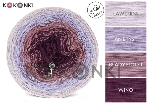 Klubíčko KOKONKI ReCotton RE011 - Levandule / ametyst / světle fialová / víno 3 nitky 1200m
