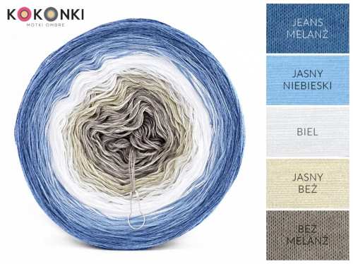 KOKONKI B002 lapač snů - džíny melange / světle modrá / bílá / světle béžová / béžová melanż/ 3 nitky 1000m