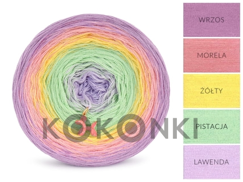 Klubíčko KOKONKI Classic B117 Překvapivé překvapení - Vřes / meruňka / žlutá / pistácie / levandule 3 nitky 1200m