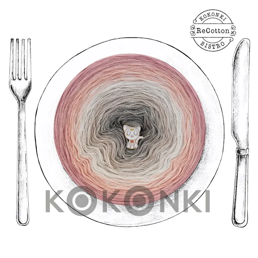 Klubíčko KOKONKI ReCotton RE068 Classic Dessert - Malinová růžová/lososová/pusinka/šedá/šedá 3 nitky 1200m