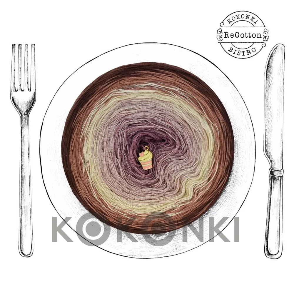 Klubíčko KOKONKI ReCotton RE069 Čoko gelato - Hnědá/kakao/mandle/prachově růžová/bledě fialová 3 nitky 1200m