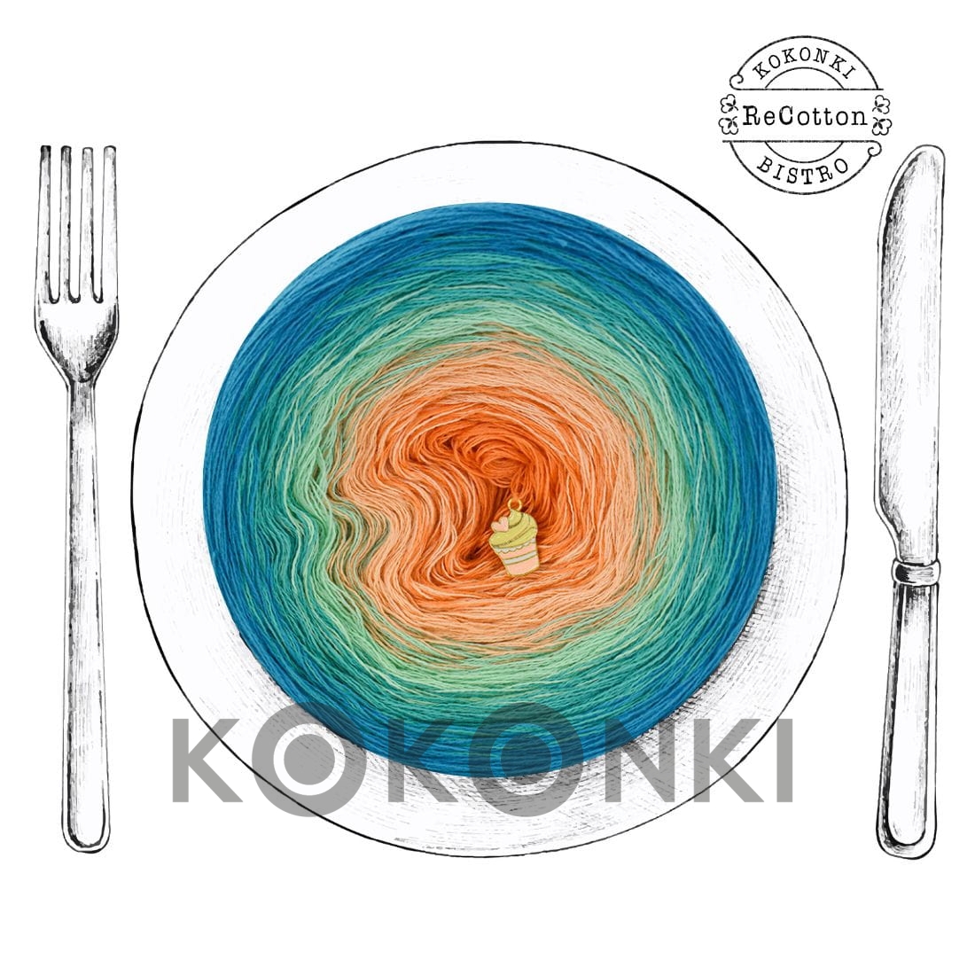 Klubíčko KOKONKI ReCotton RE070 Juice - tmavě tyrkysová/smaragdová/mátová/meloun/dýně 3 nitky 1200m