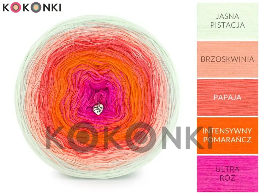 Klubíčko KOKONKI Classic B193 světlá pistácie/ broskev/papája/ sytý pomeranč/ultra růžová 4 nitky 1800m