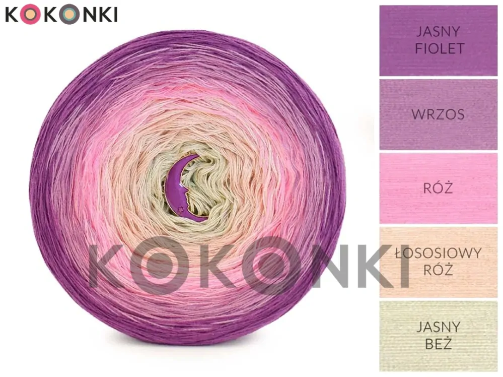Klubíčko KOKONKI Classic B192 světlá fialová/ vřes/růžová/ lososová / světlá béžová 3 nitky 1200m