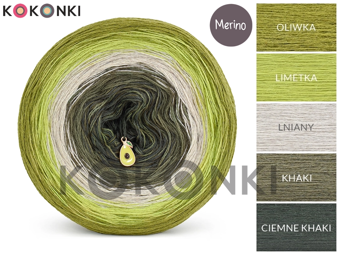 Klubíčko KOKONKI Merino 776 V dobrém i zlém - Olivová/limetka/len/khaki/tmavá khaki 3 itky 1200m