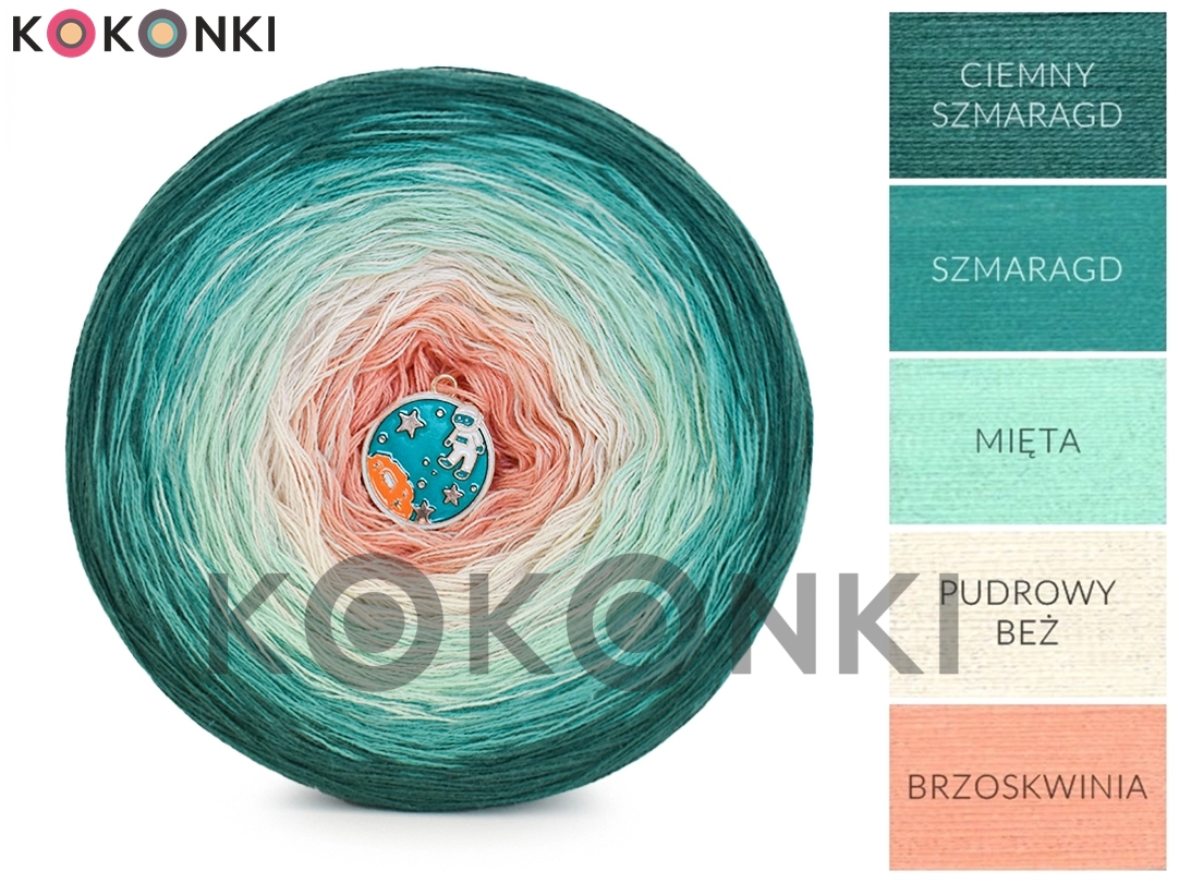 Klubíčko KOKONKI Classic B195 Poslední záchrana - tmavý smaragd/smaragd/máta/pudrová béžová/broskev 3 nitky 1500m